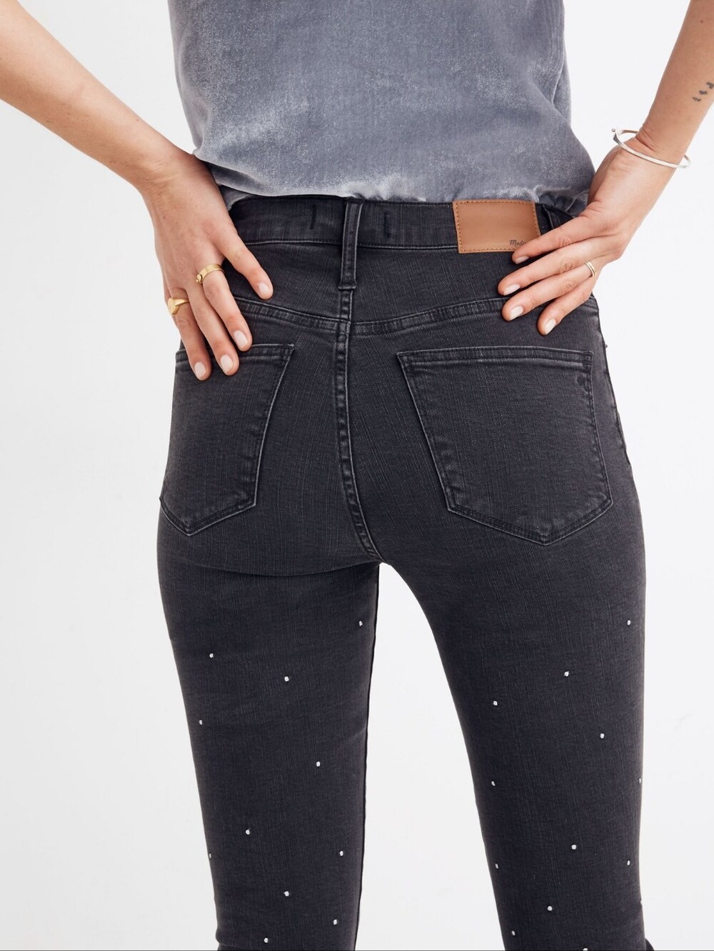 Madewell Black Scattered Metallic Dot High Rise Cali Demi Boot Cut Flare Jeans - Picture 4 of 15
